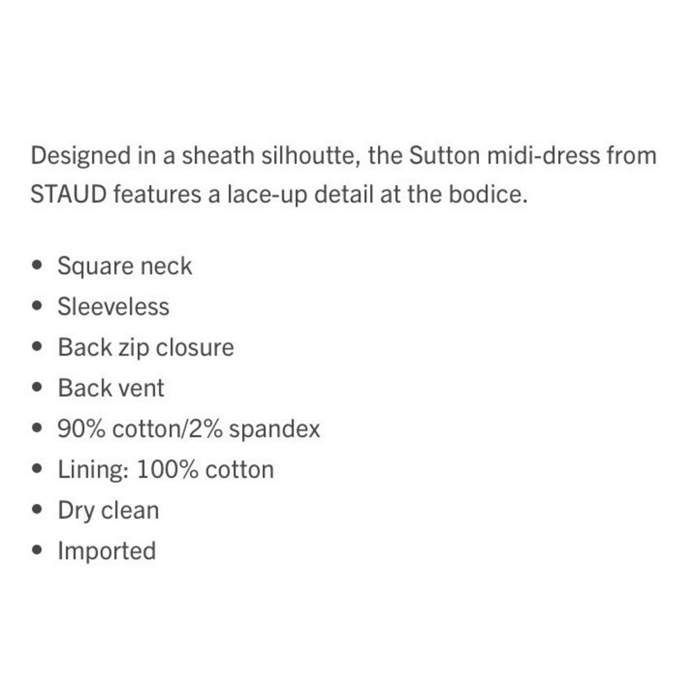 STAUD Sutton Lace Up Black‎ Midi Dress Size 10 New - Picture 12 of 14